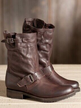 Frye Veronica Brown Leather Boho Cowgirl Western Mid-Calf Buckle Boots